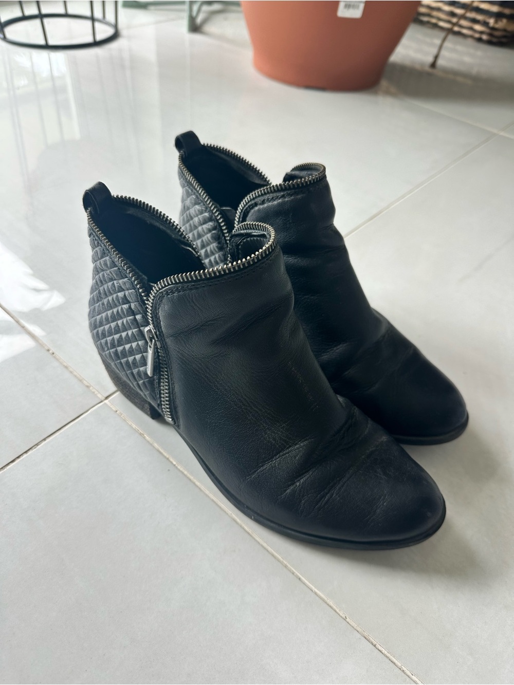 Lucky Brand Black Quilted Leather Ankle Booties with Side Zip